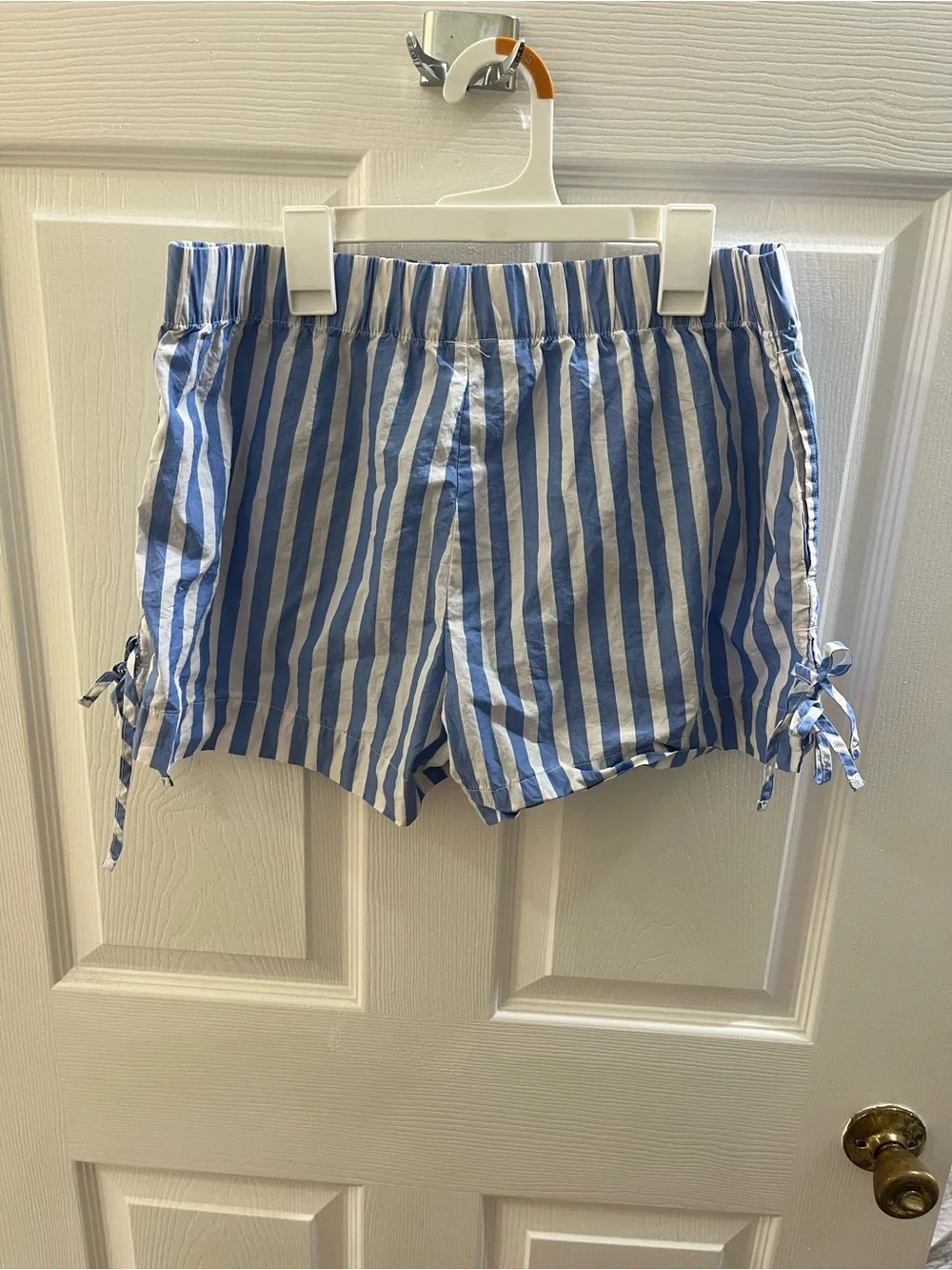 American Eagle Outfitters Blue & White Striped High-Waist Tie-Hem Shorts